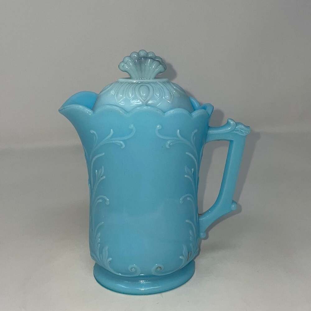 Westmoreland Specialty Company Blue Scrolled Milk Glass Small Creamer/Pitcher